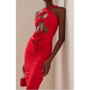 Magda Butrym Red Midi Dress Rose Detail *sold out